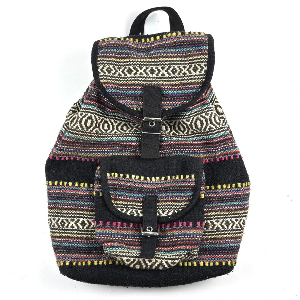 Woven Backpack Unisex Medium Multi-Color Boho Tribal Pattern HIppie Festival